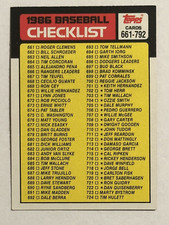1986 Topps Baseball  - Checklist for 661 thru 792 - Card #791 (UNMARKED)