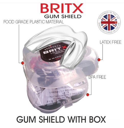 BRITX Boil and Bite Single Mouth Guard mit Kunststoffkoffer/Box Boxen Rugby Mma  - Bild 1 von 1