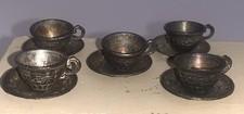 Antique German Dollhouse Miniature Cup And Saucer Set Of 5 Ornate Design