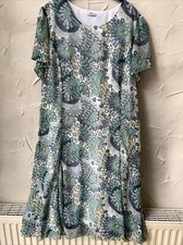 Damart size 22 peacock 🦚feather summer dress 👗short sleeve green blue XL new.