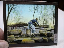 HISTORIC Colored Glass Magic Lantern Slide EAP CHINESE WORKER with smile