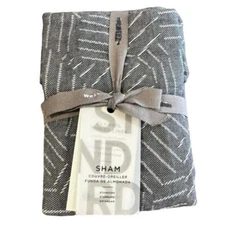 NIP West Elm Flannel Tossed Lines Standard Sham Dark Charcoal Recycled Cotton