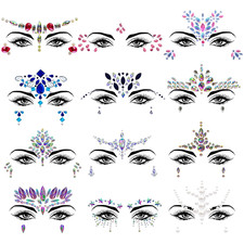 12 Sets Mermaid Face Jewels Rhinestone Rave Gems Temporary Tattoos Crystal Festi