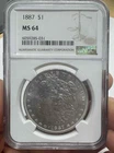 1887 MS 64 Morgan Silver One Dollar Coin $1 NGC Free Shipping Philadelphia Mint