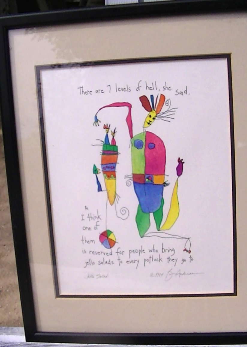 Increíble dibujo a pluma de tinta de D. Andrea llamado "Ensalada de gelatina" 1995