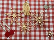 Weihnachtsbaum Schmuck Sterne Stroh Blech Weihnachten Advent 6 Stück festlich