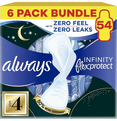 Always Infinity FlexProtect Night Pads Size 4 – 54 Pads (9 x 6) Unscented