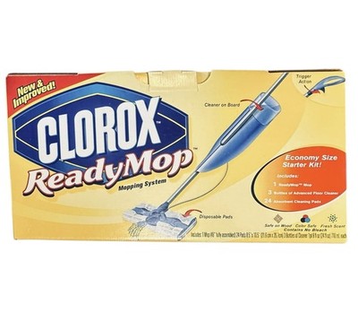 Clorox Ready Mop Complete Mopping System Mop, 24 Pads, 3 Bottles of Cleaner NIB