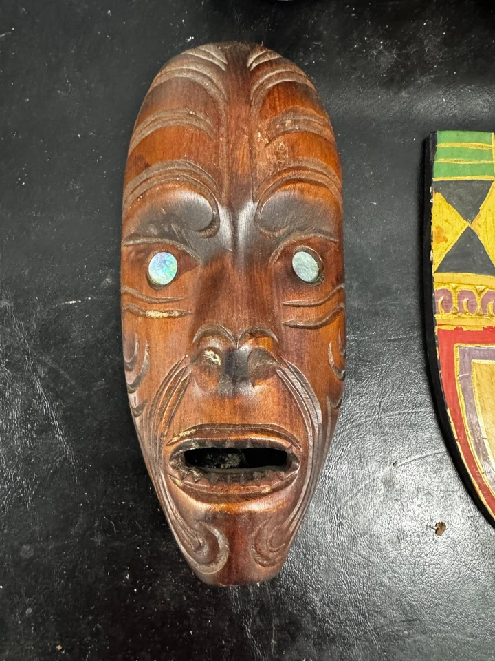 Set of 5 Kenya Style Wood Hand Carved African Mask Collectible Wall Decor - Image 2 of 4