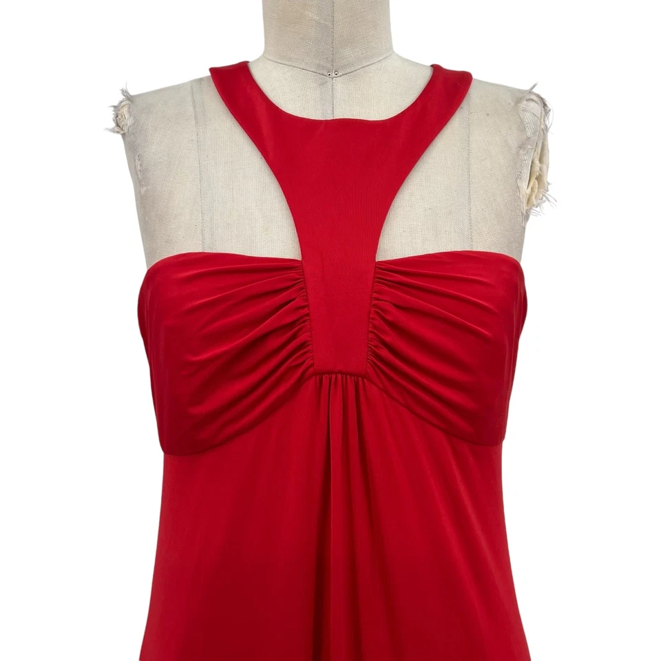 Nuevo con etiquetas Maxi Vestido Jay Godfrey Cuello Halter Jersey Rojo Espalda Corredora Talla 8 Foto 3 de 4