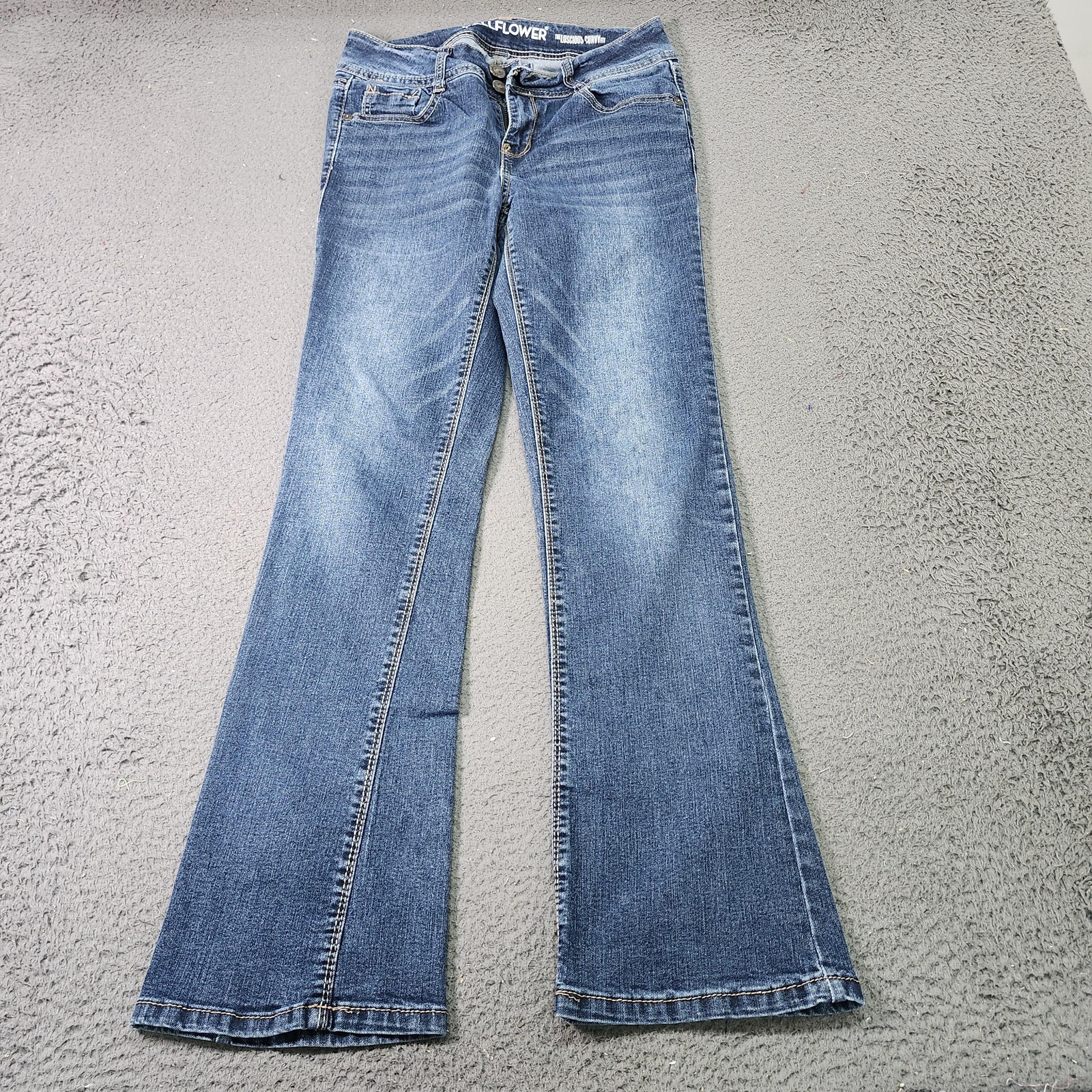 Flower Jeans Womens 28 Blue Medium Wash Low Rise Bootcut Embroidered Denim Pants