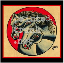 antique 1940s bert grimm pharoahs horses nu pike tattoo flash 14x14 gicleeprint