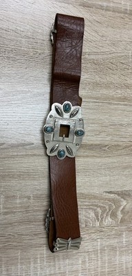 Vintage Accessocraft NYC Concho Belt Leather Turquoise Western Boho Statement