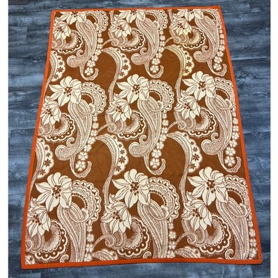 VTG Renzao Rao Tan Wool Blanket Swan Woolen FLOWERS Sheep Pure Wool Blanket Rare