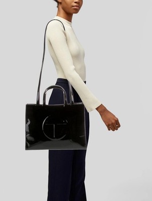 Telfar Medium Black Patent Shopping Bag