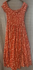 Shein Floral Off The Shoulder Smocked Maxi Dress red with white floral Large -D1