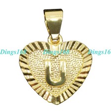 Men Women's Solid 18K Gold Filled Letter "U" Heart Pendant Necklace Nickel-Free