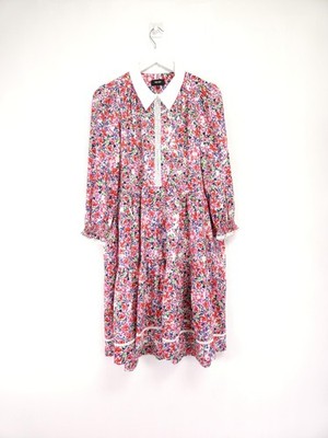 ME+EM Hemdblusenkleid Größe 12 Aquarell Blumen rosa weiß Kragen Häkelborte