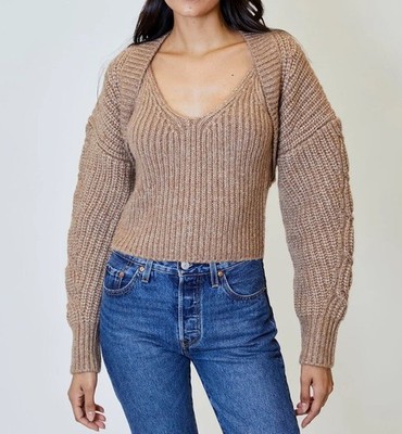 dh NEWYORK Women s Rue Shrug & Tank Sweater Large V-Neck Balloon Sleeve NWT