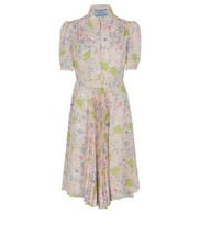 Prada Floral Pleated Dress Womens 10 Cream Silk
