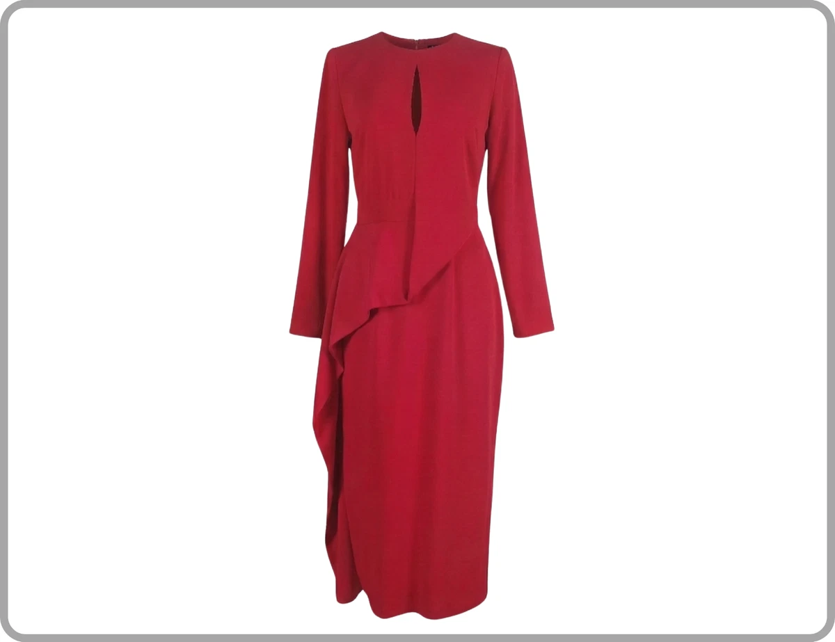 Abito Lungo Invernale Donna A Maniche Lunghe - Vestito Tubino Con Stampa Floreale Girocollo Vita Alta - Modello Casual Elegante Rosso Taglia M