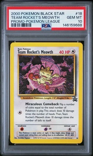 Pokémon Team Rocket's Meowth 18/53 Wotc Black Star Promo Pokemon League PSA 10