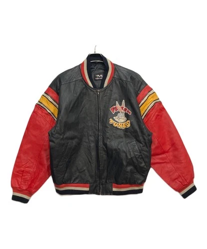 MIRAGE x LOONEY TUNES 90s Leather Varsity Jacket Stadium Jumper Size FREE Black - product listing photo