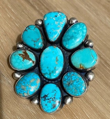 Bobby Johnson 40 Gram Navajo Sterling Silver Turquoise 2'' Cluster Ring