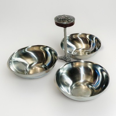 #ad #ad MCM International Decorator Stainless 3 Bowl Condiment Relish Dish w Handle NIB $16.00