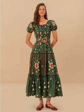 FARM Rio Green Pineapple Garden Organic Cotton Maxi Dress Size M