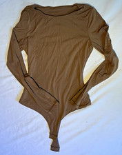 Women s Brown Long Sleeve Solid One-Piece Bodysuit Size L Snap Crotch