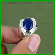 925 Sterling Silver Natural Blue Saphire New Solitaire Wife Engagement Boho Ring