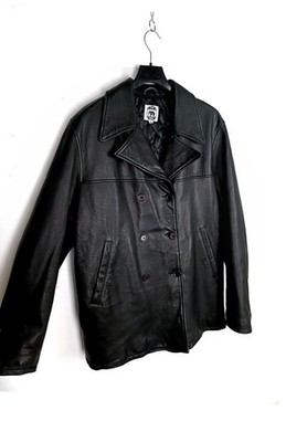 Schwarze Echtlederjacke Doppelreiher Vintage Gr. XL Jacket Leather Black