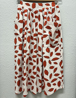 ASOS White Orange Lips Print A-Line Midi Skirt Pull On Pockets Regular US 2