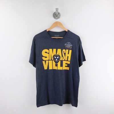 #ad Chgampion Smash Ville T Shirt Uomo L Blu NHL Logo Stampato Grande Logo Ricamato EUR 14.90