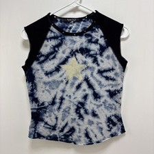 VTG Rampage Women’s Y2K Blue Tie Dye Star Graphic Baby Tank Top Size M Studded