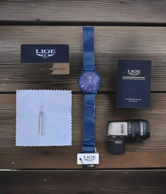 Lige Luxury Metallic Blue Mens Watch Ultra Thin Sleek Band & Dial Sports Watch 