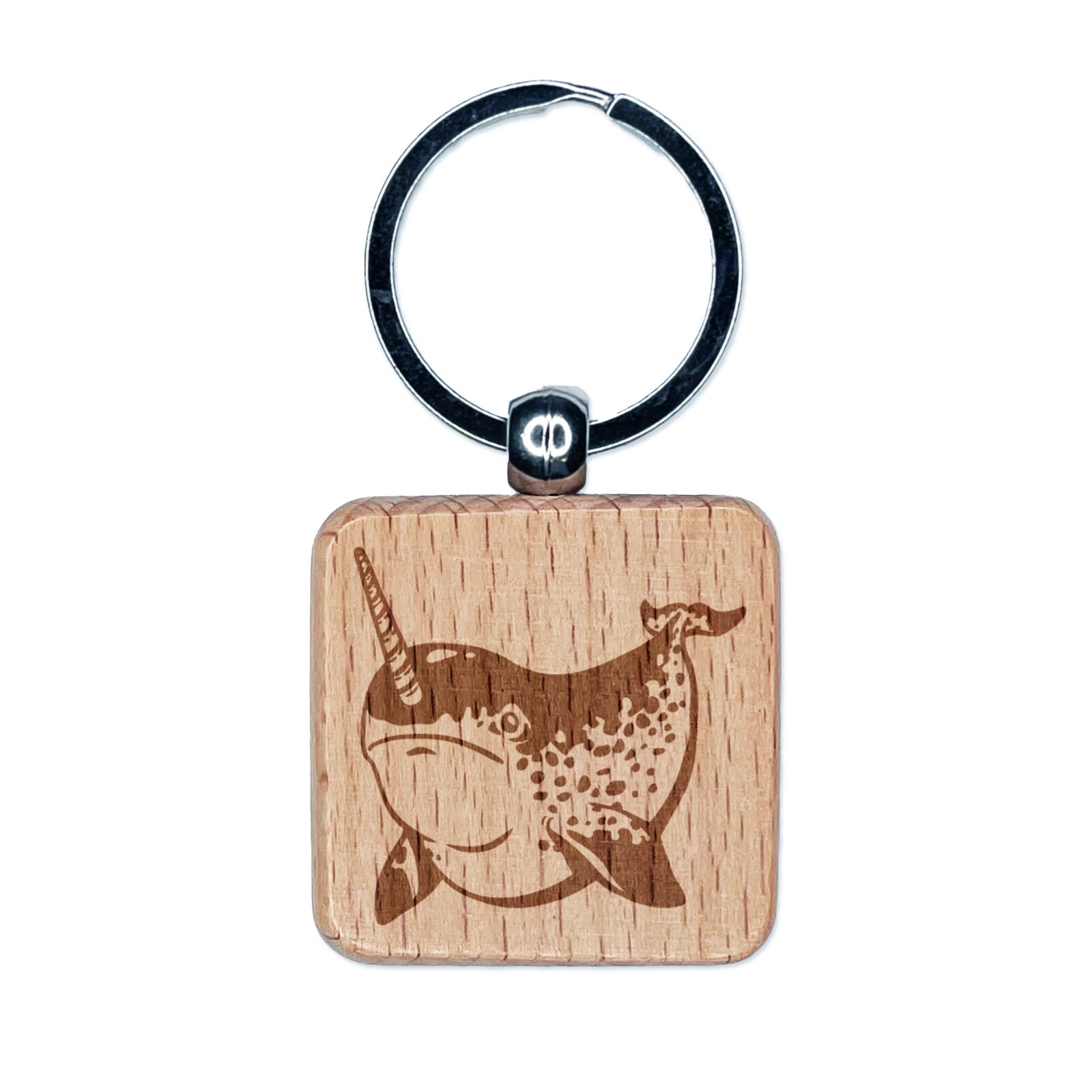 Spotted Narwhal Magical Sea Unicorn Laser Engraved Wood Keychain Charm  