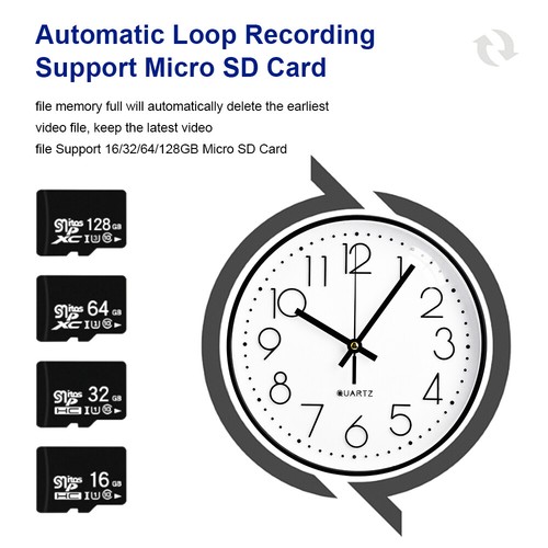 1080P HD Wifi IP Wall Clock Home Security Nanny Camera Support Phone Remote View - Afbeelding 12 van 19