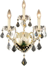 Crystal Wall Sconce 3 Light Fixture Gold Dining Living Room Kitchen Foyer  17"