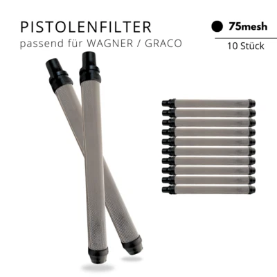 MARKENLOS 10x Filter Airless Pistolenfilter schwarz 75 mesh für Wagner, Graco, Wiwa