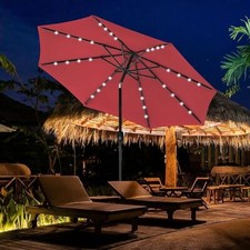 iPower 9FT Patio Solar Umbrella LED Patio Market Steel Tilt with Crank Outdoor