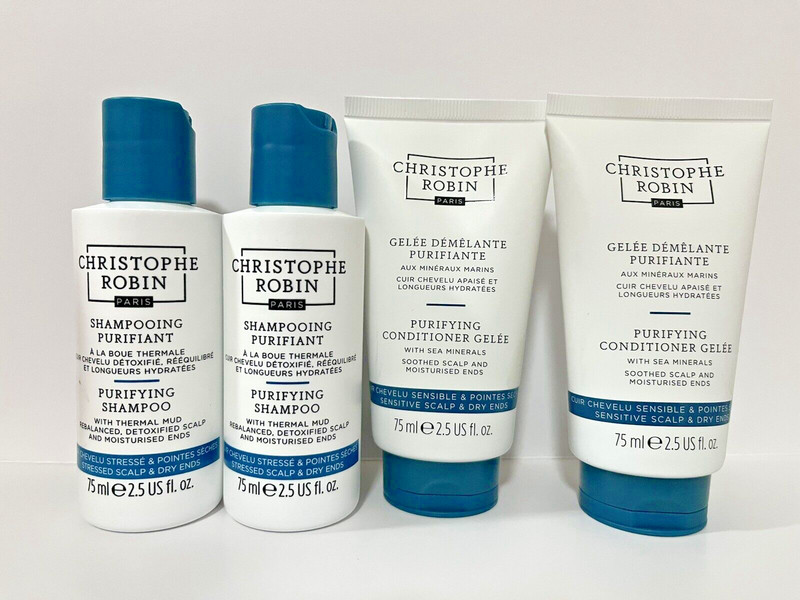 2x Christophe Robin Purifying Shampoo Thermal Mud & Conditioner Gelée TRAVEL LOT