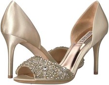 Badgley Mischka MARIA Satin Pump Crystal Embellished Heel Ivory 9/10 235 New