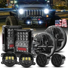 Combo 8pc 7" 105W Led Headlights Fog Turn Back Lights for Jeep Wrangler JK 07-17