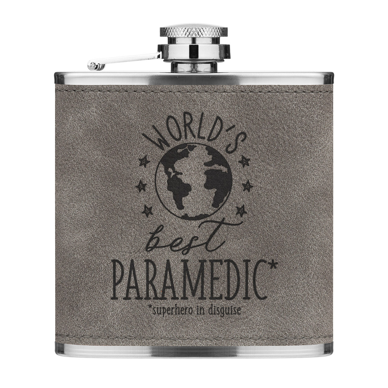 World's Best Paramedic 6oz PU Leather Hip Flask Grey Favourite Doctor Ambulance