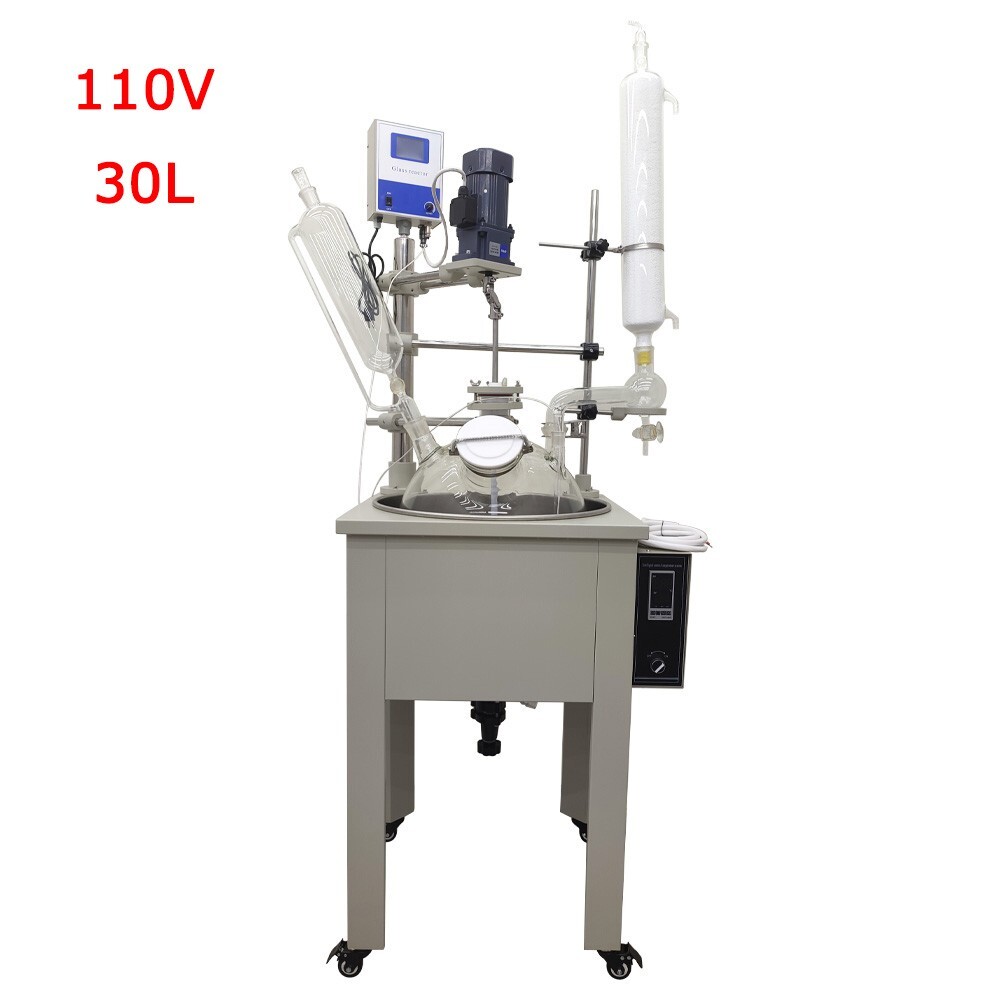 30L Jacketed Chemical Reactor 110V Single Layer Glass Reactor Reaction Vessel US