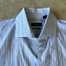 Hugo Boss Mens Shirt 17 34/35 Striped Long Sleeve Button Up Dress Office