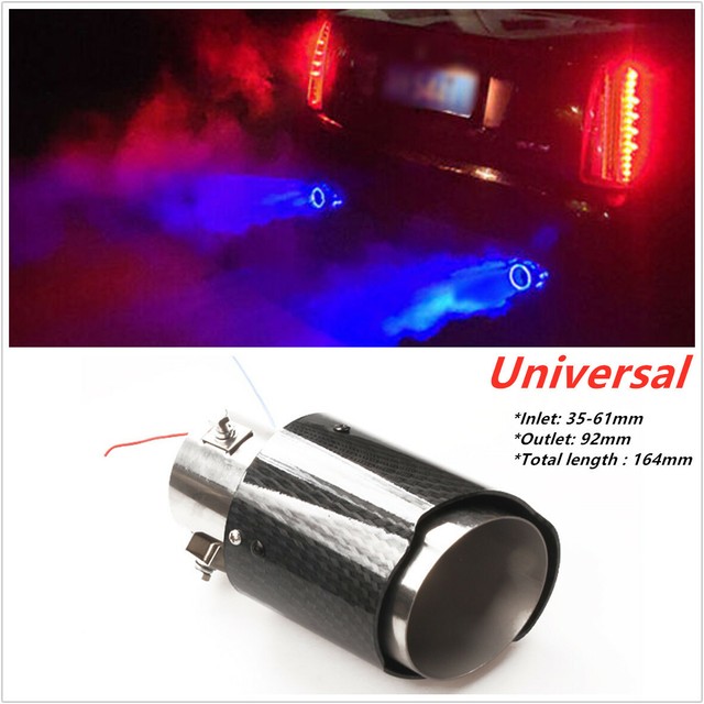 Glossy Straight Edge Steel Car Exhaust Muffler Tip Pipe W/Blue LED