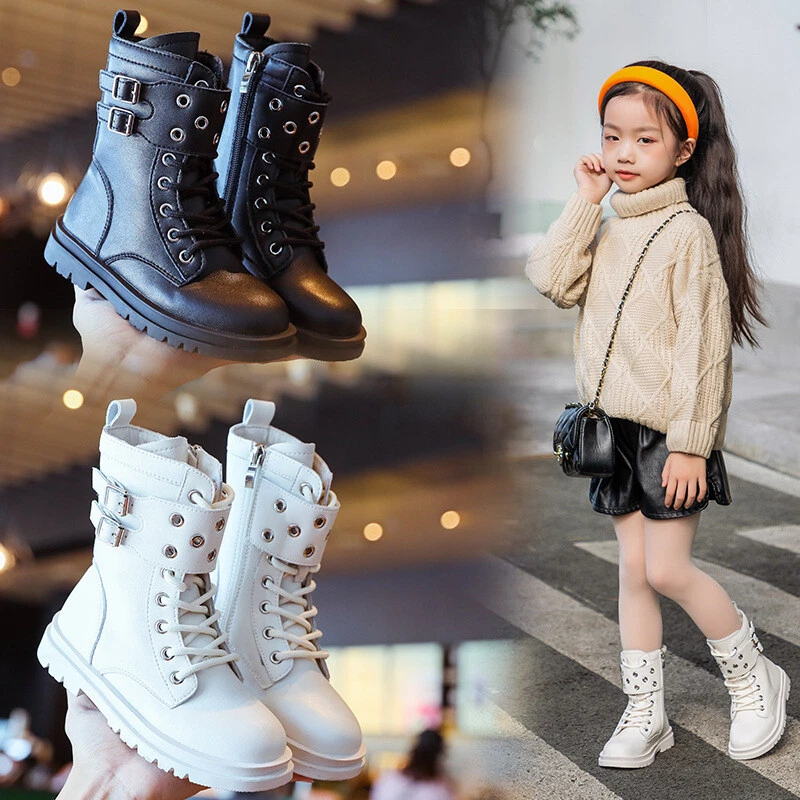 Kids High Ankle Boots Girls Winter Snow Chelsea Shoes Non Slip Zip